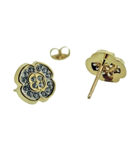 PENDIENTE FLOR ORO 1ª LEY 8X8 MM ZIRCONI
