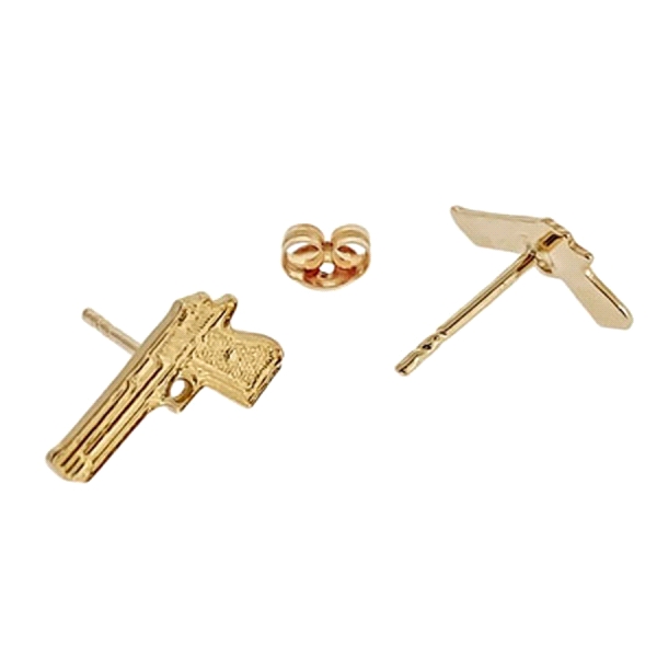 PENDIENTE PISTOLA ORO 1ª LEY 12 X 7 MM