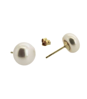 PENDIENTE PERLA BOTON ORO 1ª LEY 8-8.5