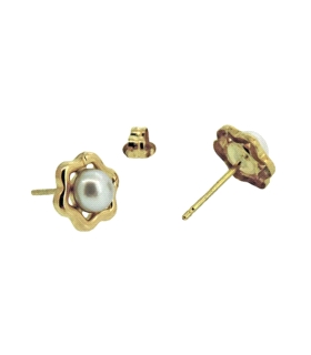 PENDIENTE PERLA ORO 1ª LEY FLOR 7 MM.