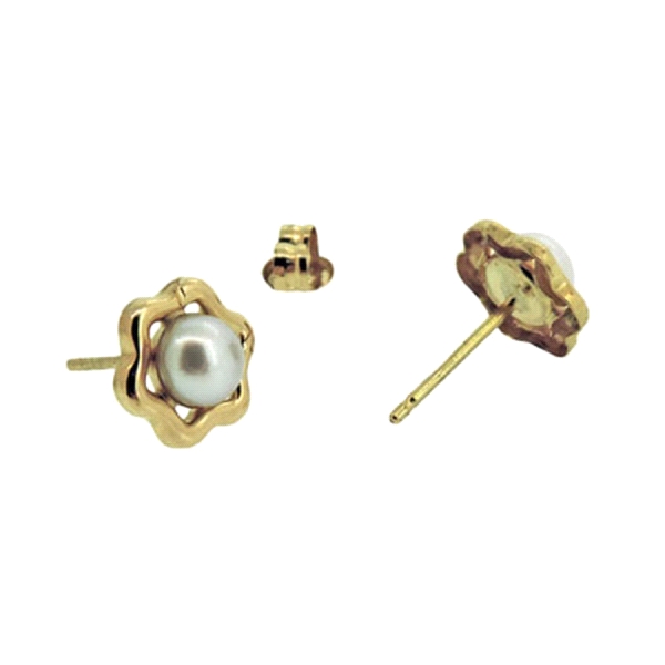 PENDIENTE PERLA ORO 1ª LEY FLOR 7 MM.