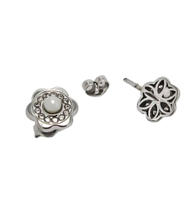 PENDIENTE FLOR ORO BLANCO 1ª LEY 8 MM