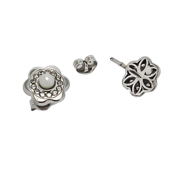 PENDIENTE FLOR ORO BLANCO 1ª LEY 8 MM