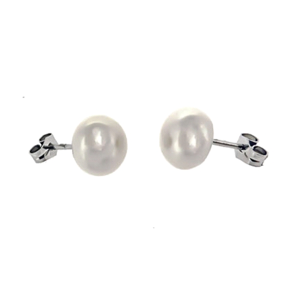 PENDIENTE PERLA BOTON ORO B. 1ª LEY 10MM