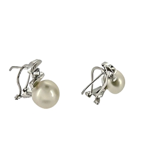 PENDIENTE PERLA OMEGA ORO BLANCO 1ª LEY