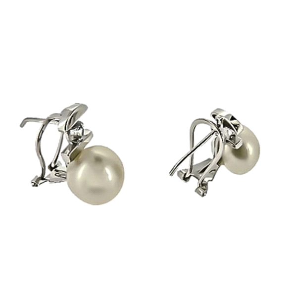PENDIENTE PERLA OMEGA ORO BLANCO 1ª LEY