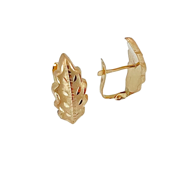PENDIENTE CLASICO HOJA TALLADA ORO 18 KT
