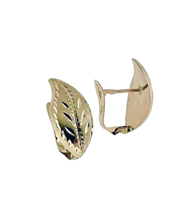 PENDIENTE CLASICO HOJA TALLADA ORO 18 KT