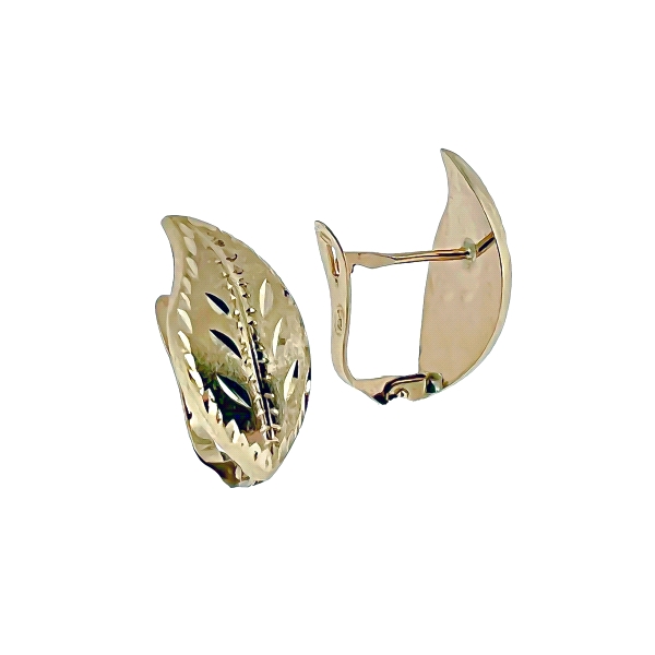 PENDIENTE CLASICO HOJA TALLADA ORO 18 KT
