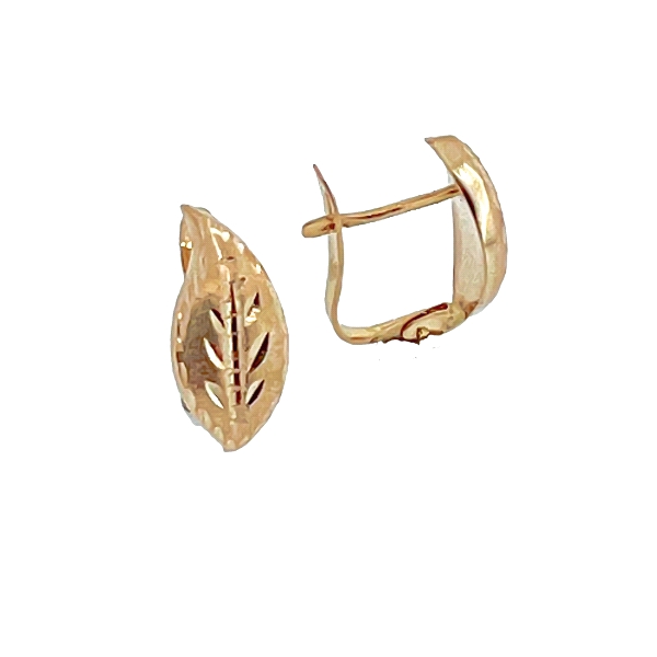 PENDIENTE CLASICO HOJA TALLADA ORO 18 KT