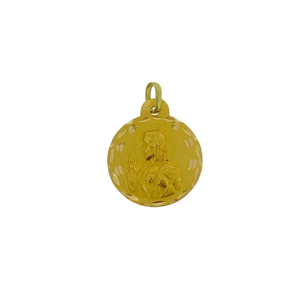 Colgante medalla escapulario / Vírgen del Carmen y Sagrado Corazón de Jesus / Diámetro 21 mm / Regalo comunión niño.