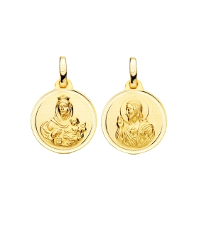 Medalla escapulario bisel / Vírgen del Carmen y Sagrado Corazón / Diámetro 14 mm. / Regalo comunión niño.