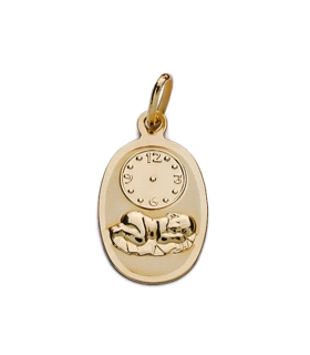 MEDALLA NIÑO RELOJ HORA ORO 1ª LEY 18X10