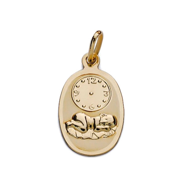 MEDALLA NIÑO RELOJ HORA ORO 1ª LEY 18X10