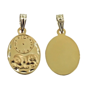 MEDALLA NIÑO RELOJ HORA ORO 1ª LEY 19X12