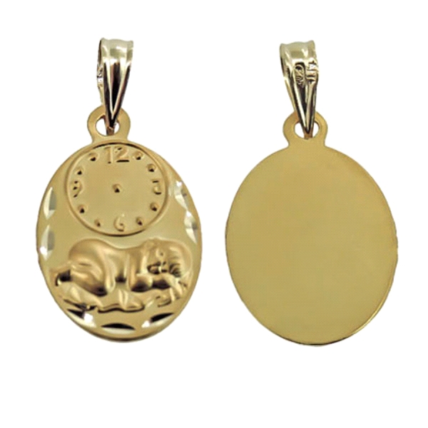 MEDALLA NIÑO RELOJ HORA ORO 1ª LEY 19X12