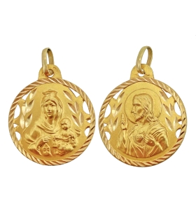 Medalla escapulario calado / Vírgen del Carmen y Sagrado Corazón / Diámetro 22 mm / Regalo comunión niño.