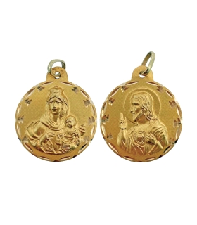 Colgante medalla escapulario / Vírgen del Carmen y Sagrado Corazón de Jesus / Diámetro 23 mm / Regalo comunión niño.