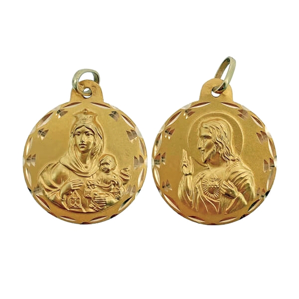 Colgante medalla escapulario / Vírgen del Carmen y Sagrado Corazón de Jesus / Diámetro 23 mm / Regalo comunión niño.