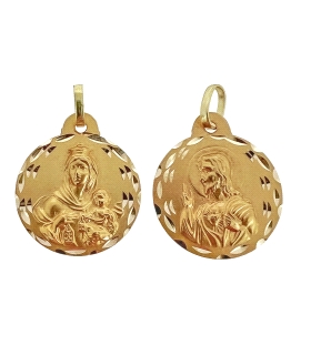Colgante medalla escapulario /  Vírgen del Carmen y Sagrado Corazón de Jesús /  Diámetro 19 mm /  Regalo comunión niño.