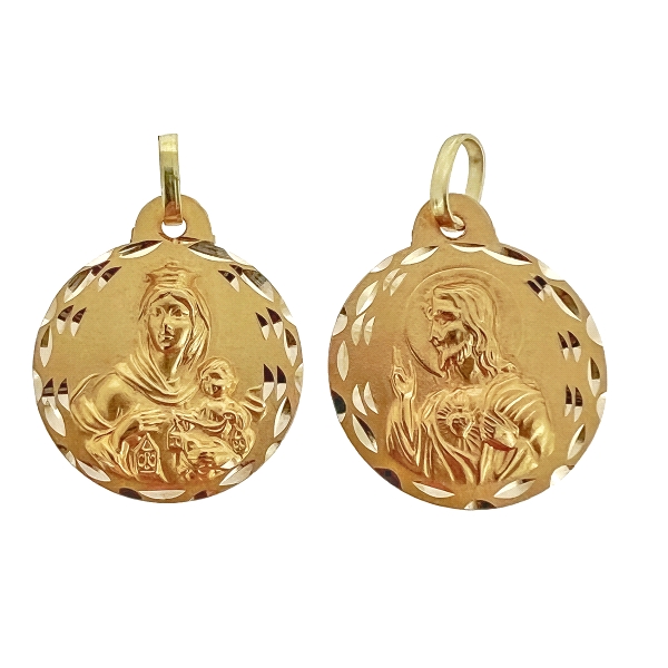 Colgante medalla escapulario /  Vírgen del Carmen y Sagrado Corazón de Jesús /  Diámetro 19 mm /  Regalo comunión niño.