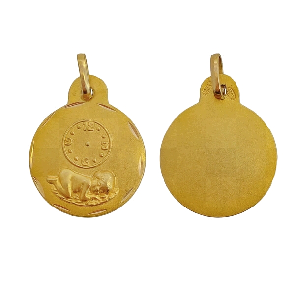 MEDALLA  NIÑO RELOJ ORO PRIMERA LEY 17MM