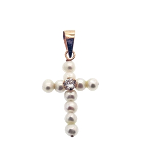 CRUZ PERLA NATURAL ORO 1ª LEY 23 X 14 MM