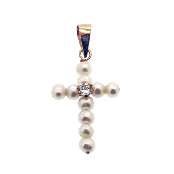 CRUZ PERLA NATURAL ORO 1ª LEY 23 X 14 MM
