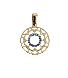 Colgante redondo mujer juvenil / Oro bicolor rodiado circonitas / Diámetro 15.40 mm / Círculo pequeño 7.30 mm