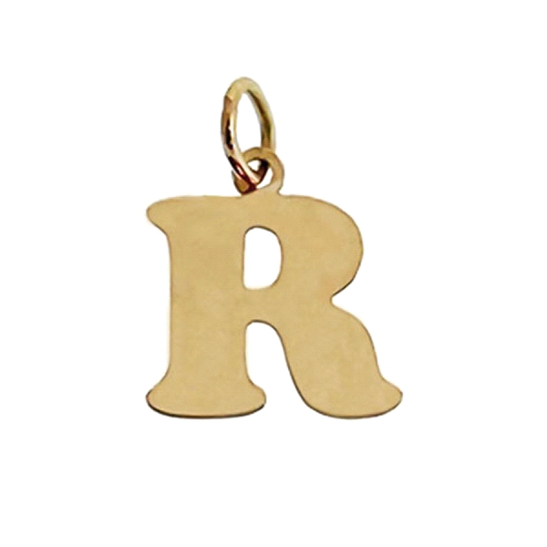 Colgante letra " R " brillo / Alto sin contar asa 11.50 mm / 10.50 mm / Grueso 0.30 mm.
