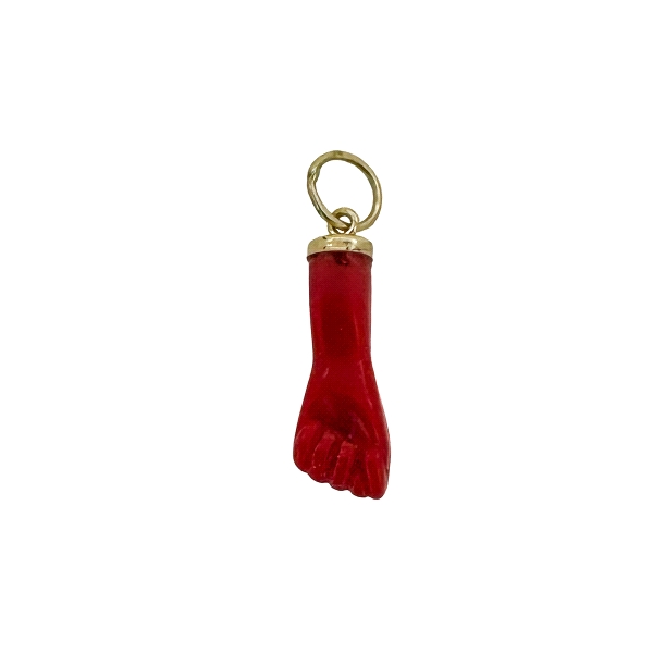 COLGANTE MANO ROJA ORO 1ª LEY 18 X 4 MM