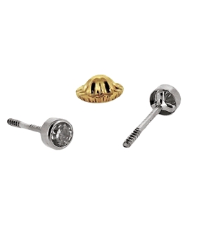 Pendiente unisex niña / Diámetro 3 mm / Circonitas / oro blanco rodiado