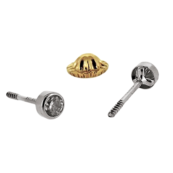 Pendiente unisex niña / Diámetro 3 mm / Circonitas / oro blanco rodiado