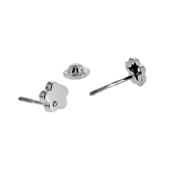 PENDIENTE FLOR ORO BLANCO 1ª LEY 5 MM
