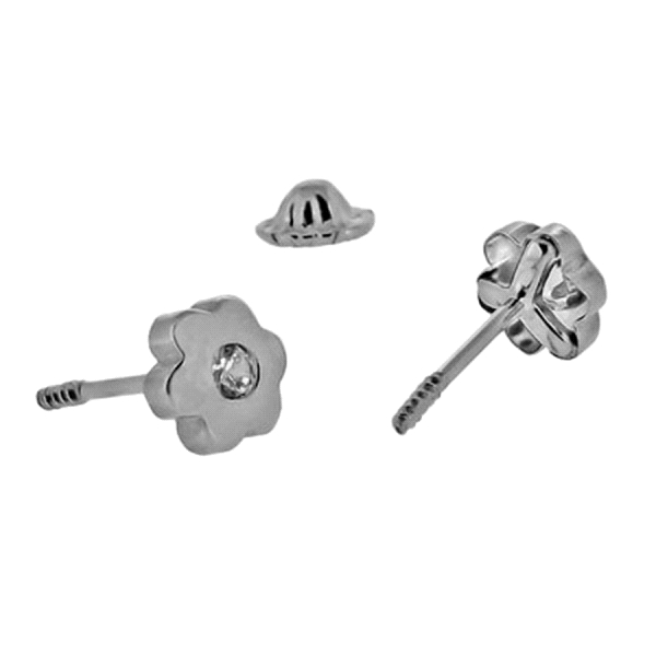 PENDIENTE FLOR ORO BLANCO 1ªLEY 5.50 MM