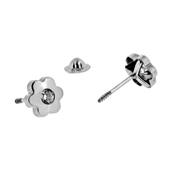 PENDIENTE FLOR ORO BLANCO 1ª LEY 6.50 MM