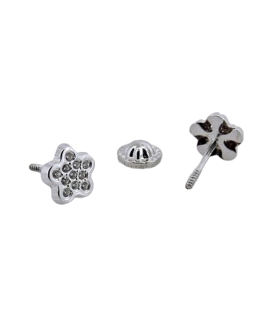 PENDIENTE FLOR ORO BLANCO 1ª LEY 6 MM.