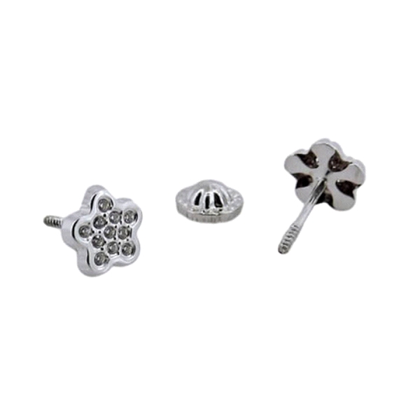 PENDIENTE FLOR ORO BLANCO 1ª LEY 6 MM.