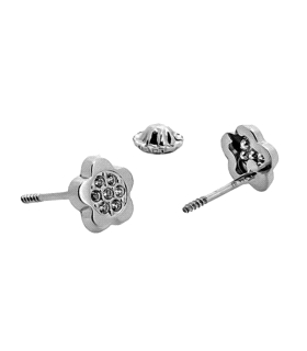 PENDIENTE FLOR ORO BLANCO 1ª LEY ZIRCONI