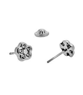 PENDIENTE FLOR ORO BLANCO 1ª LEY ZIRCONI