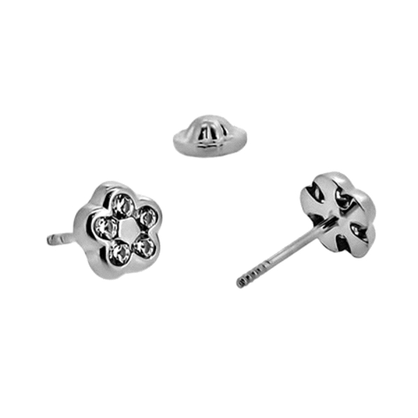 PENDIENTE FLOR ORO BLANCO 1ª LEY ZIRCONI
