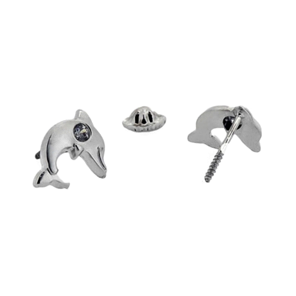 PENDIENTE DELFIN ORO BLANCO 18 KTES. 10