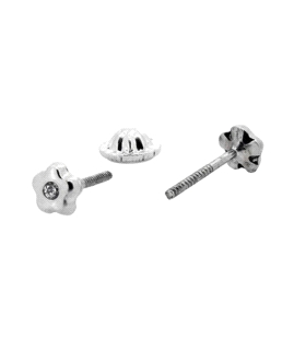 PENDIENTE BEBÉ FLOR ORO BLANCO 18 KTES.