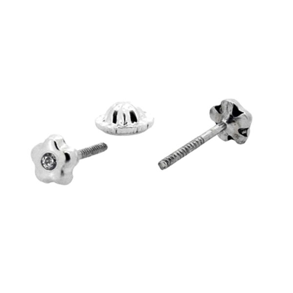 PENDIENTE BEBÉ FLOR ORO BLANCO 18 KTES.