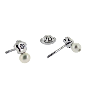 PENDIENTE FLOR PERLA ORO 18 KTES. 4 MM.