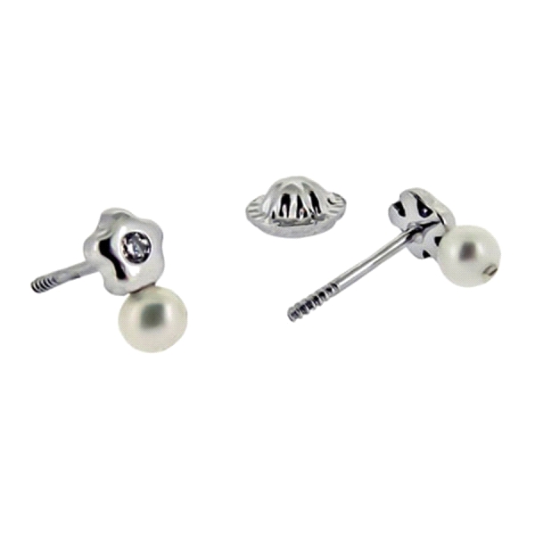 PENDIENTE FLOR PERLA ORO 18 KTES. 4 MM.