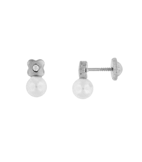 PENDIENTE PERLA ORO BLANCO 18 KTES. ZIRC