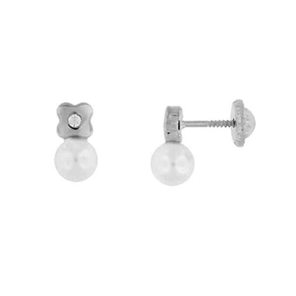 PENDIENTE PERLA ORO BLANCO 18 KTES. ZIRC