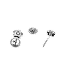 PENDIENTE FLOR ORO BLANCO 18 KTES. 5 MM.