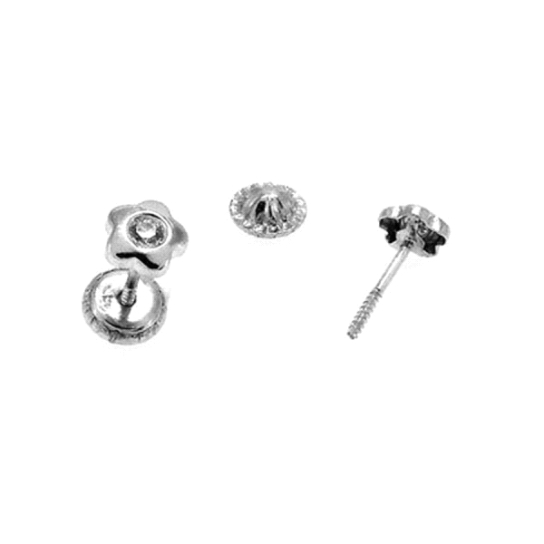 PENDIENTE FLOR ORO BLANCO 18 KTES. 5 MM.